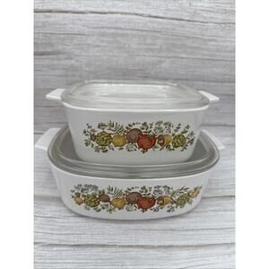 Vintage Set Corning Ware Spice Of Life La Marjolaine A-1-B & A-2-B With Lids MCM